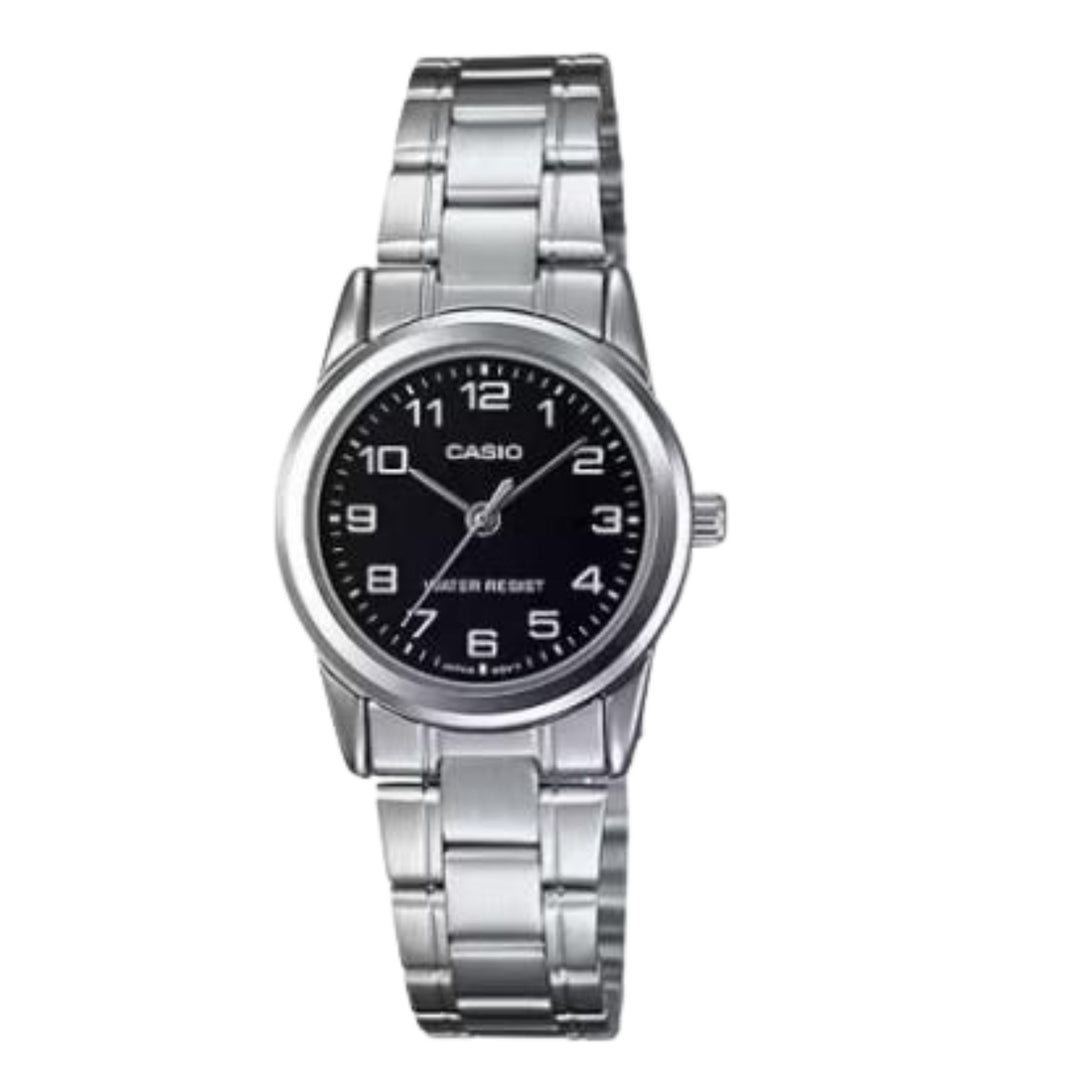 Casio Ladies Stainless Steel Black Dial Watch Silver