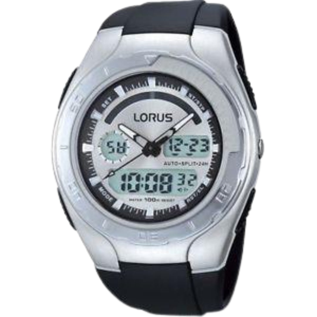 Lorus Mens Dual Time Chronograph Watch Black Strap