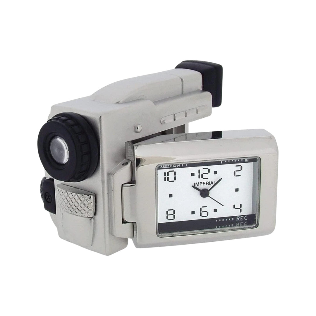 Miniature Silver Plated Video Camera Clock Brass