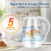 Gaberlee Glass Kettle 1.7L 2200W Blue LED White