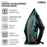 Load image into Gallery viewer, Tower CeraGlide Steam Iron 3100W Black Teal