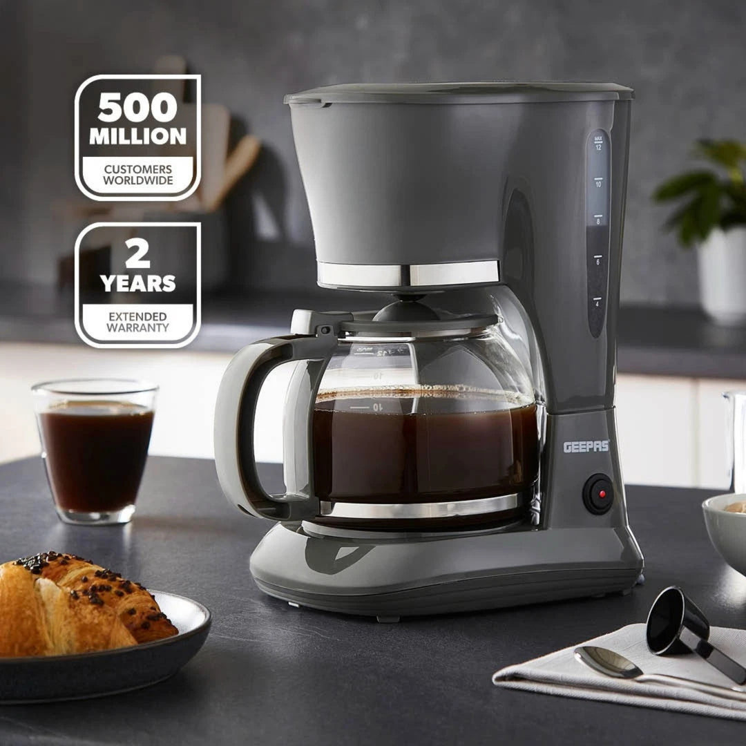 Geepas Filter Coffee Maker 1.5L Grey Fast Brew