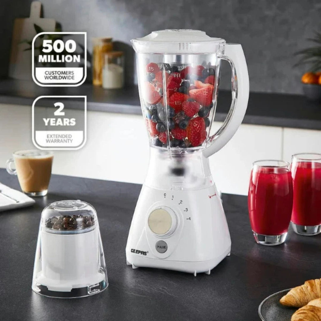Geepas 2 in 1 Blender Grinder 550W 1.5L White