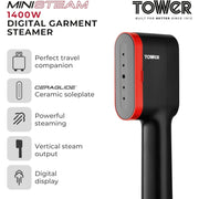 Tower Ministeam Digital Garment Steamer 1400W Red