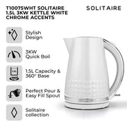 Tower Solitaire Kettle 1.5L 3kW White Chrome