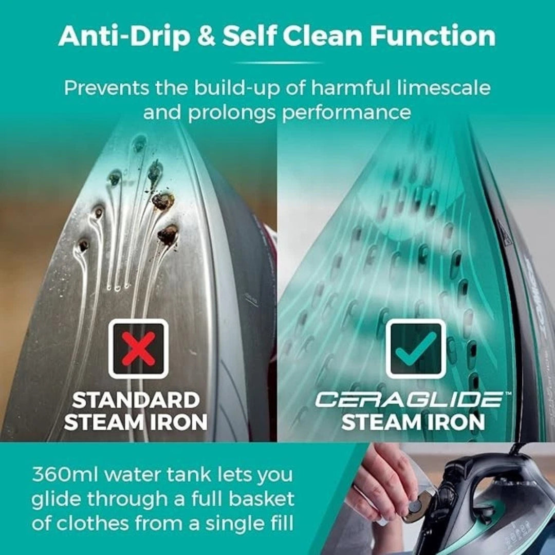 Tower CeraGlide Steam Iron 3100W Black Teal