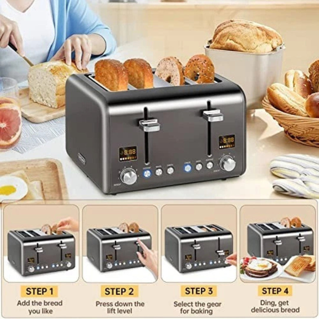 SEEDEEM 4 Slice Toaster LCD Wide Slots Stainless