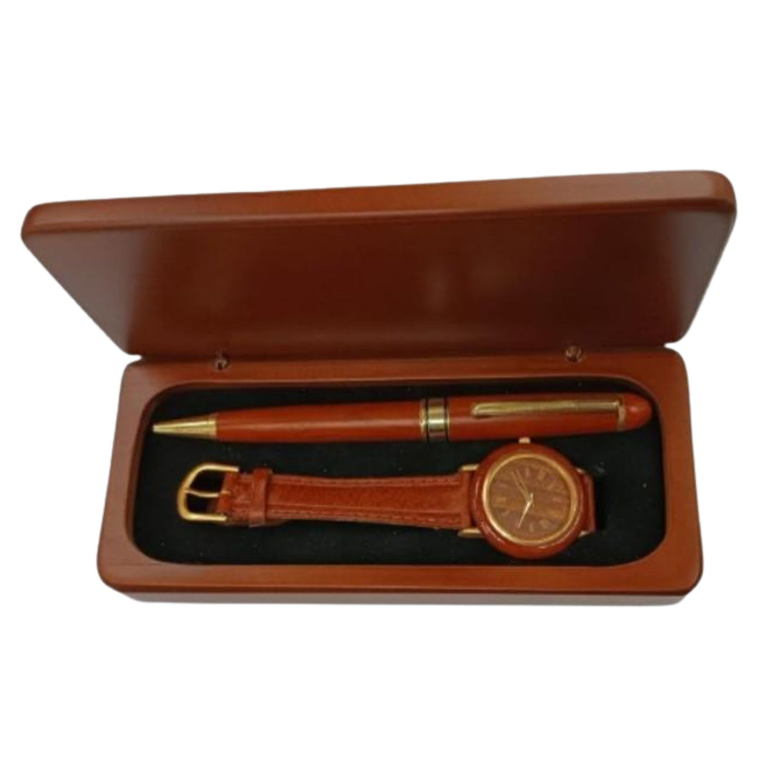 Imperial Ladies Leather Watch Wood Gift Set