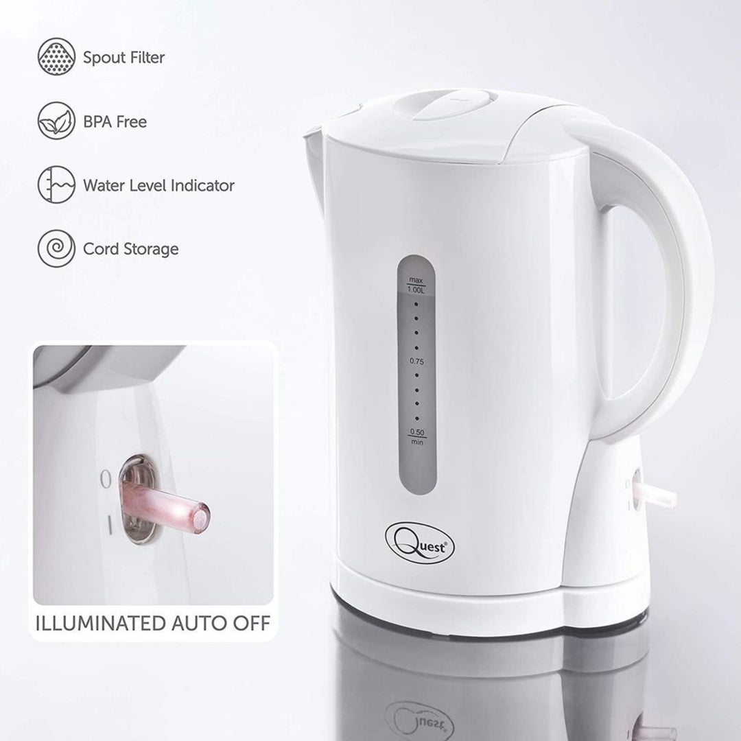 Quest Cordless Jug Kettle 1L White Overheat Protection