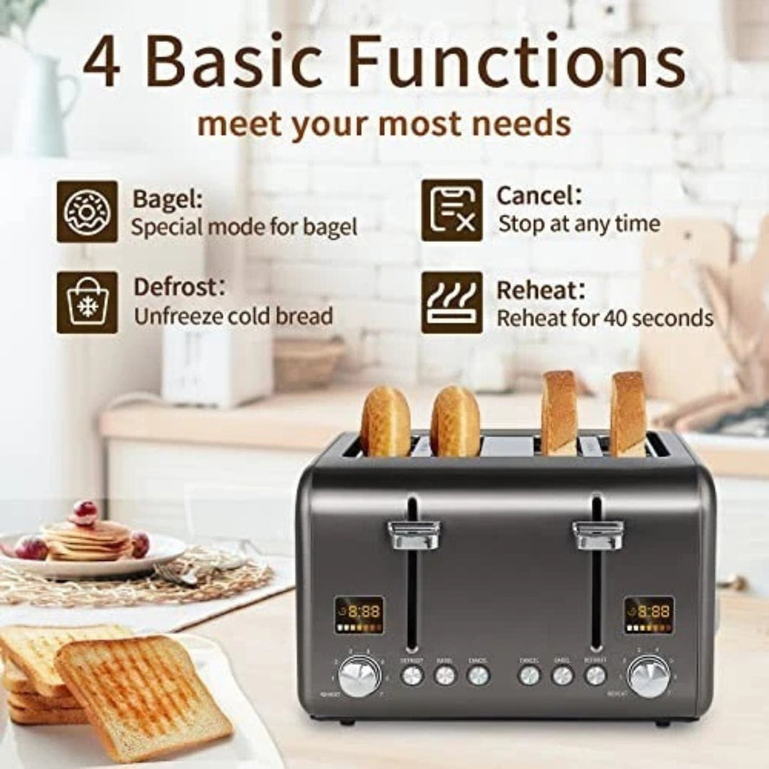 SEEDEEM 4 Slice Toaster LCD Wide Slots Stainless