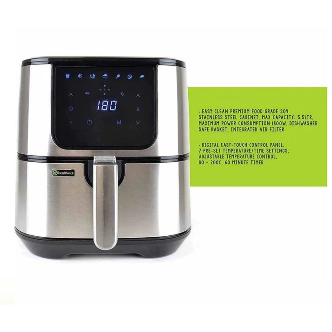 Healthkick 5.5L Family Air Fryer Black Stainless Steel