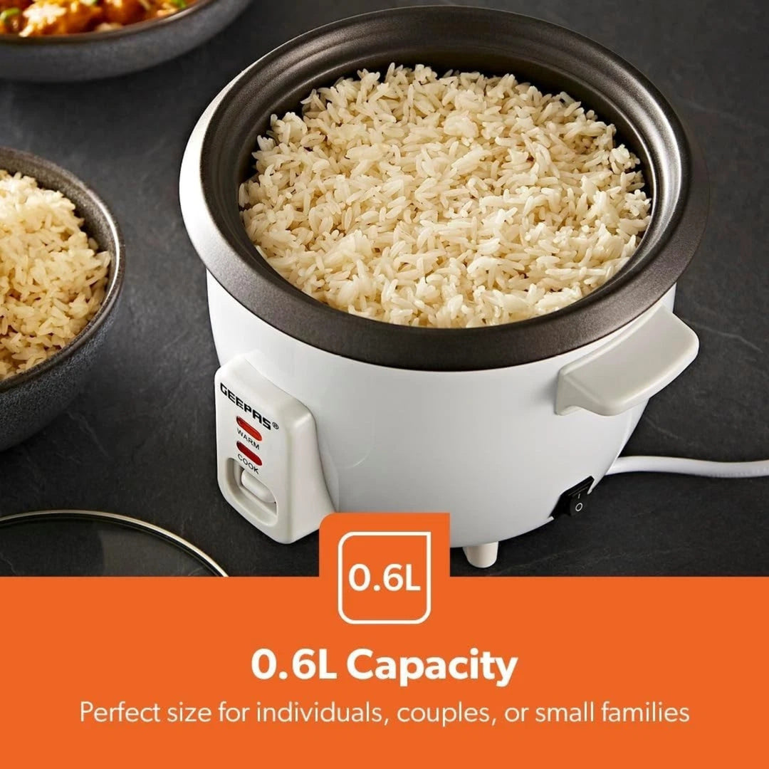 Geepas Rice Cooker Steamer 0.6L Keep Warm White
