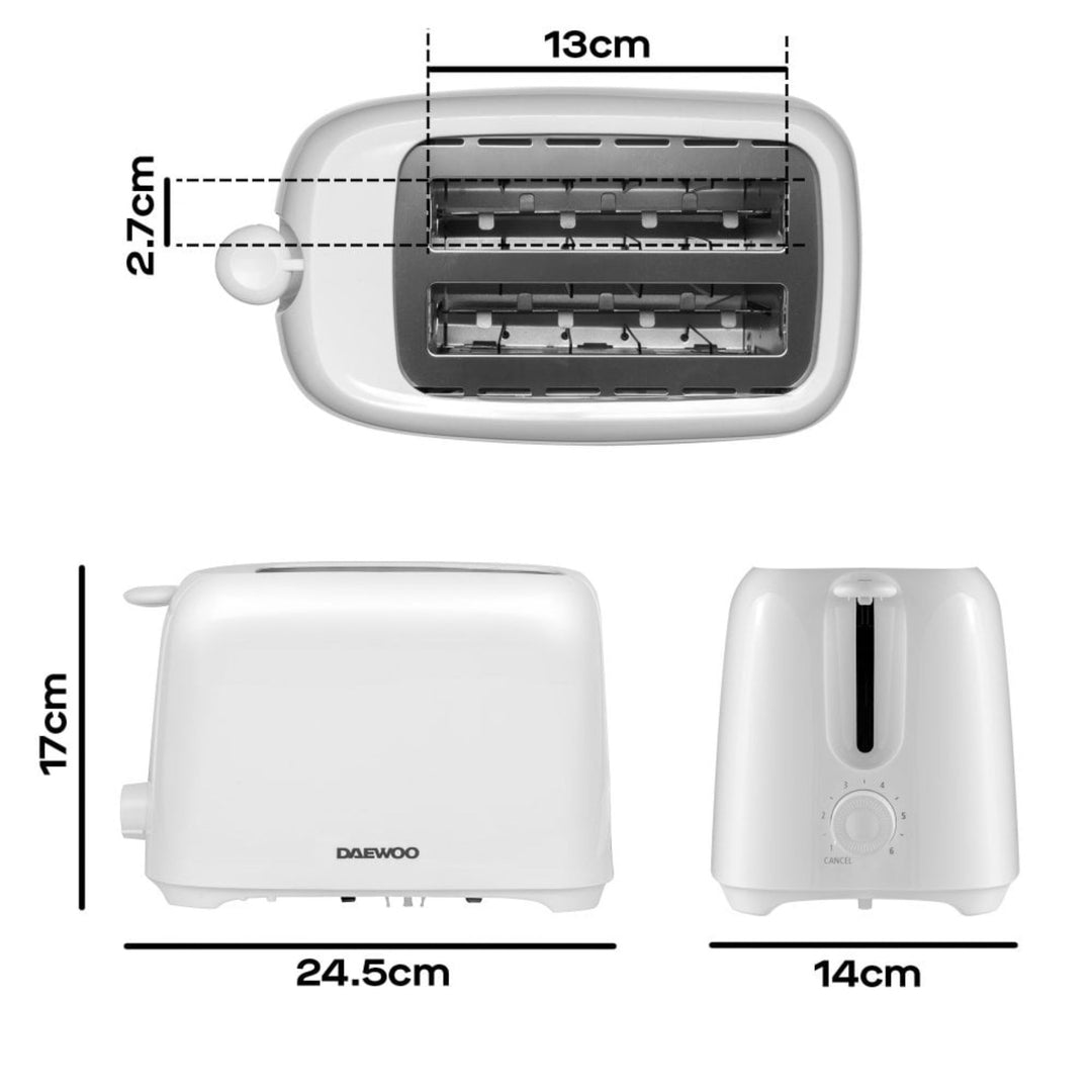 Daewoo 2 Slice Compact Toaster White