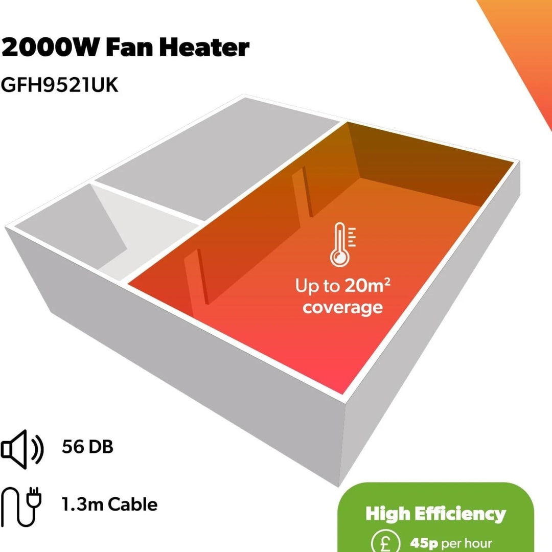 Geepas Portable Fan Heater 2000W 2 Heat Settings