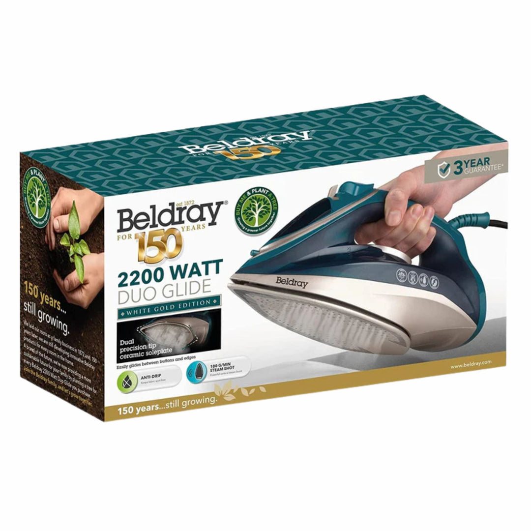 Beldray Duo Glide 2200W Ceramic Steam Iron White Gold