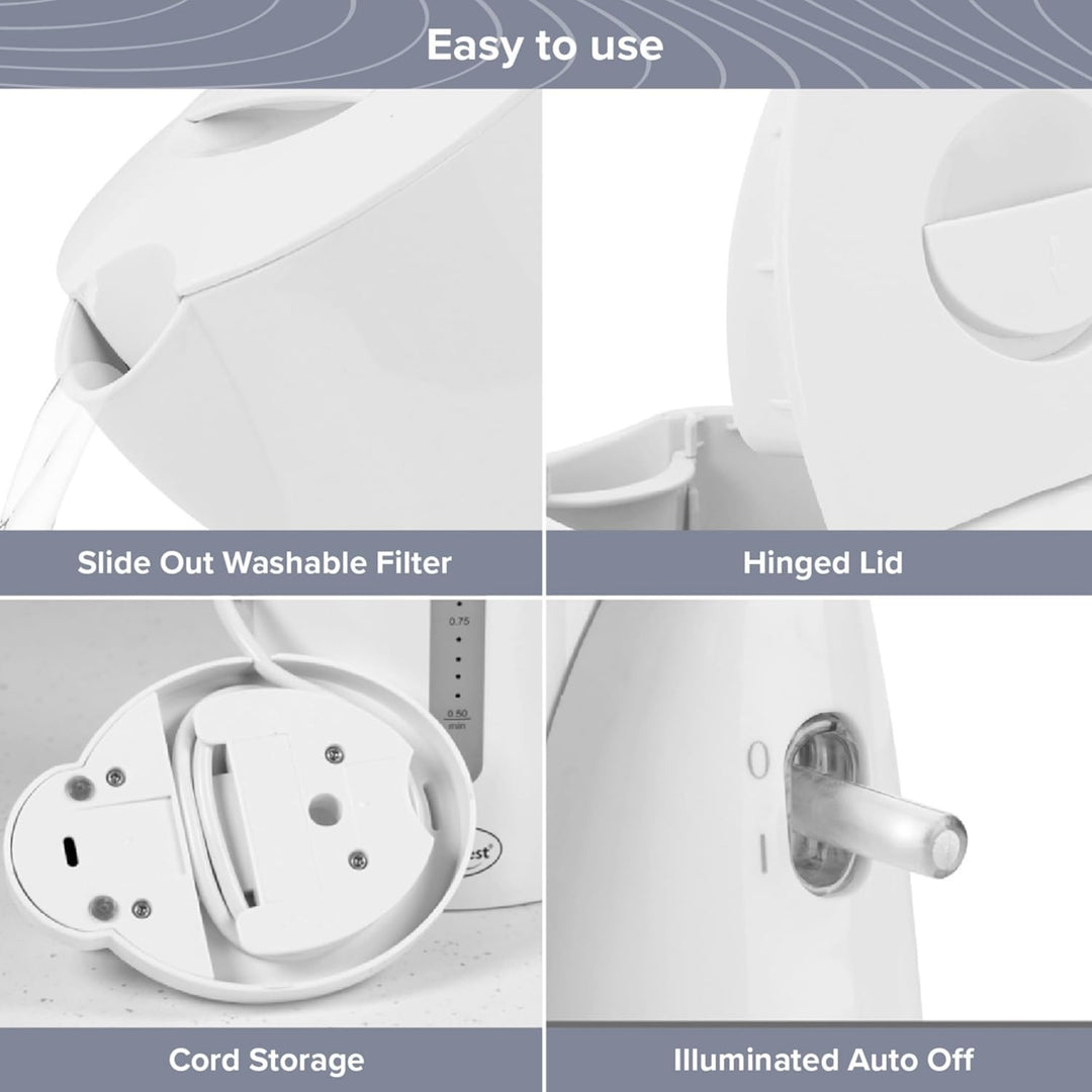 Quest Cordless Jug Kettle 1L White Overheat Protection