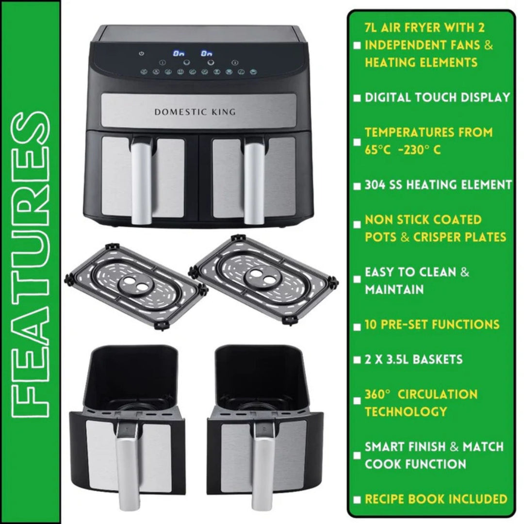 Domestic King 7L Dual Basket Digital Air Fryer 2400W