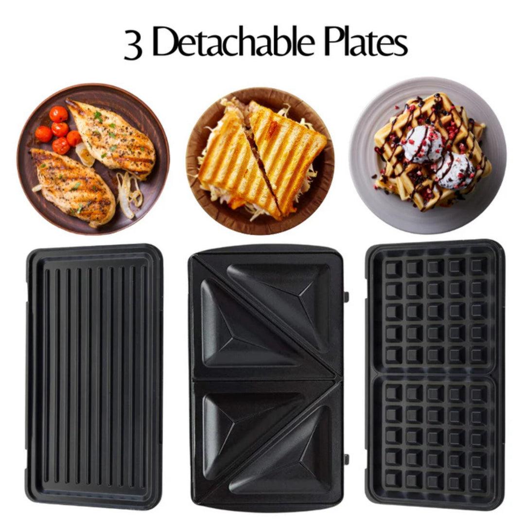 Domestic King 3 in 1 Snack Sandwich Maker 750W Black