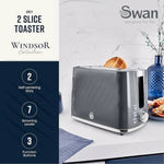 Load image into Gallery viewer, Swan Windsor 2 Slice Toaster 900W 7 Settings Grey