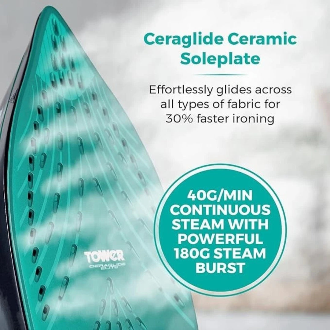 Tower CeraGlide Steam Iron 3100W Black Teal