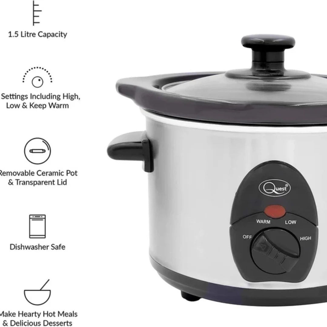 Quest 1.5L Compact Slow Cooker Stainless Steel