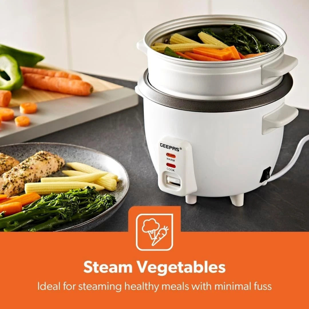 Geepas Rice Cooker Steamer 0.6L Keep Warm White