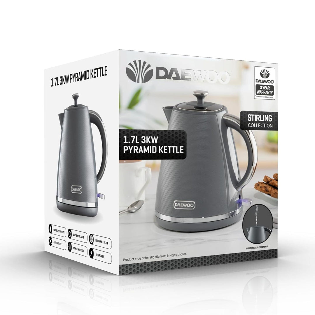 Daewoo Stirling 1.7L Pyramid Kettle 3000W Grey