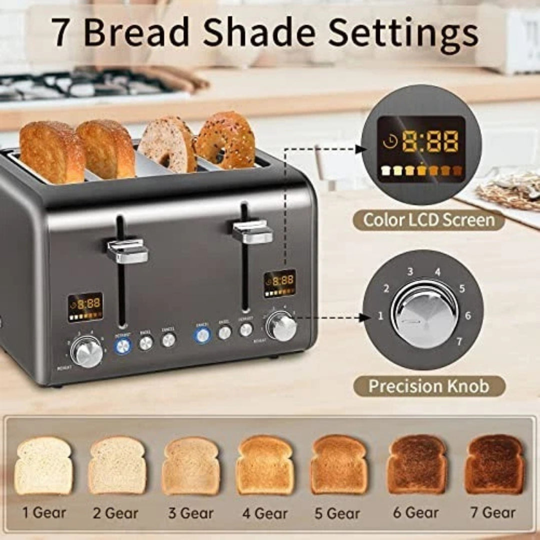 SEEDEEM 4 Slice Toaster LCD Wide Slots Stainless