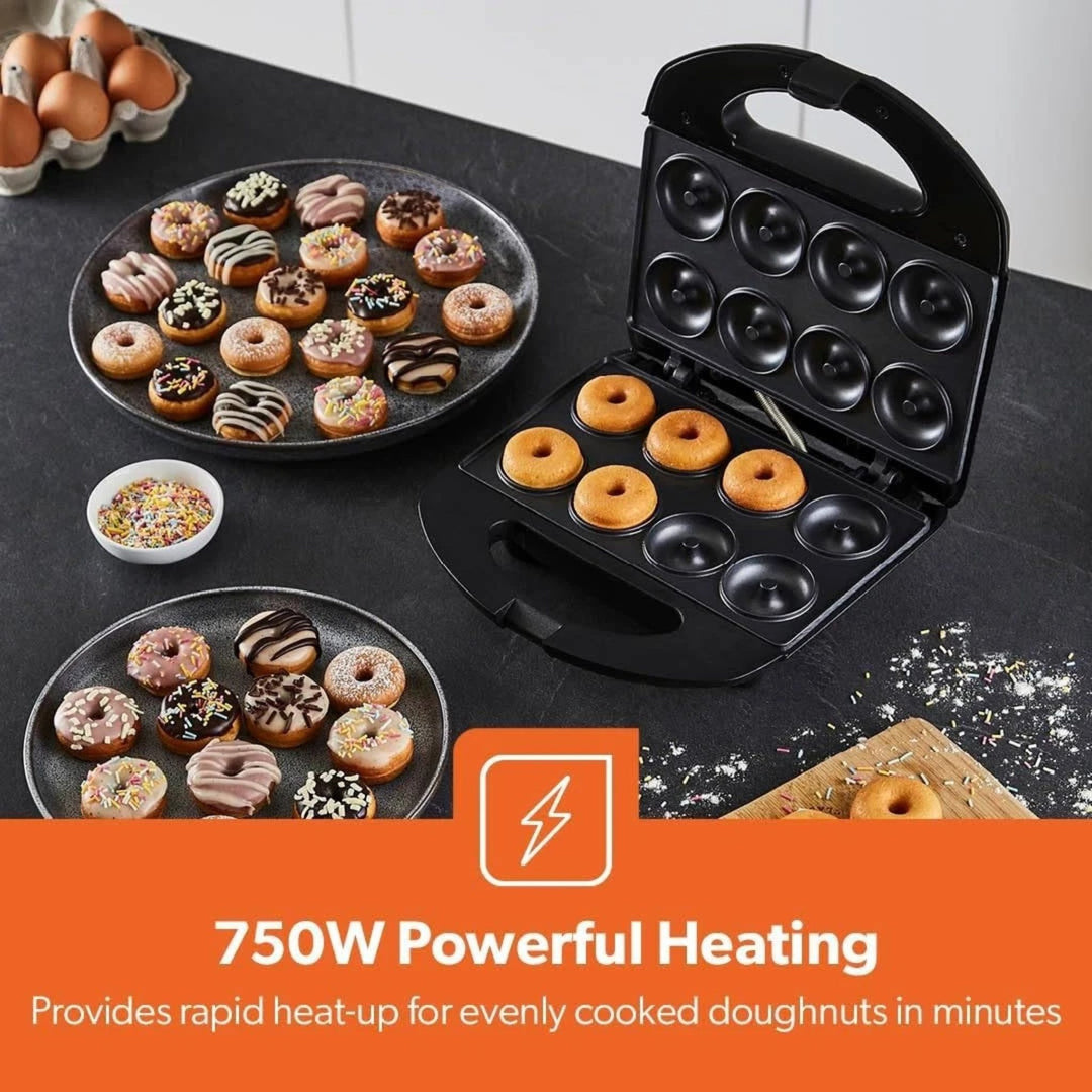 Geepas Doughnut Maker 750W 8pc Non Stick Black