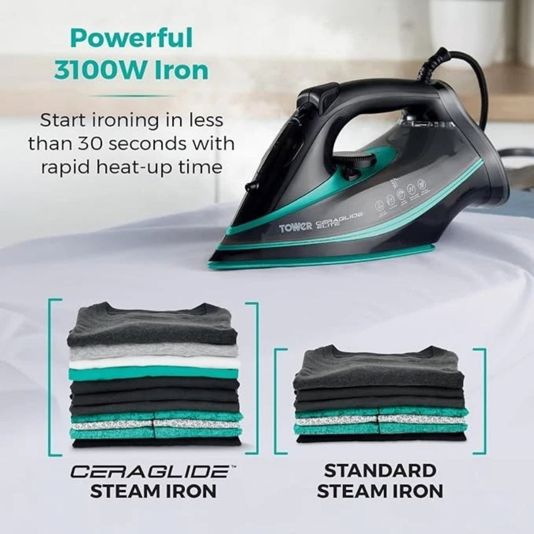 Tower CeraGlide Steam Iron 3100W Black Teal