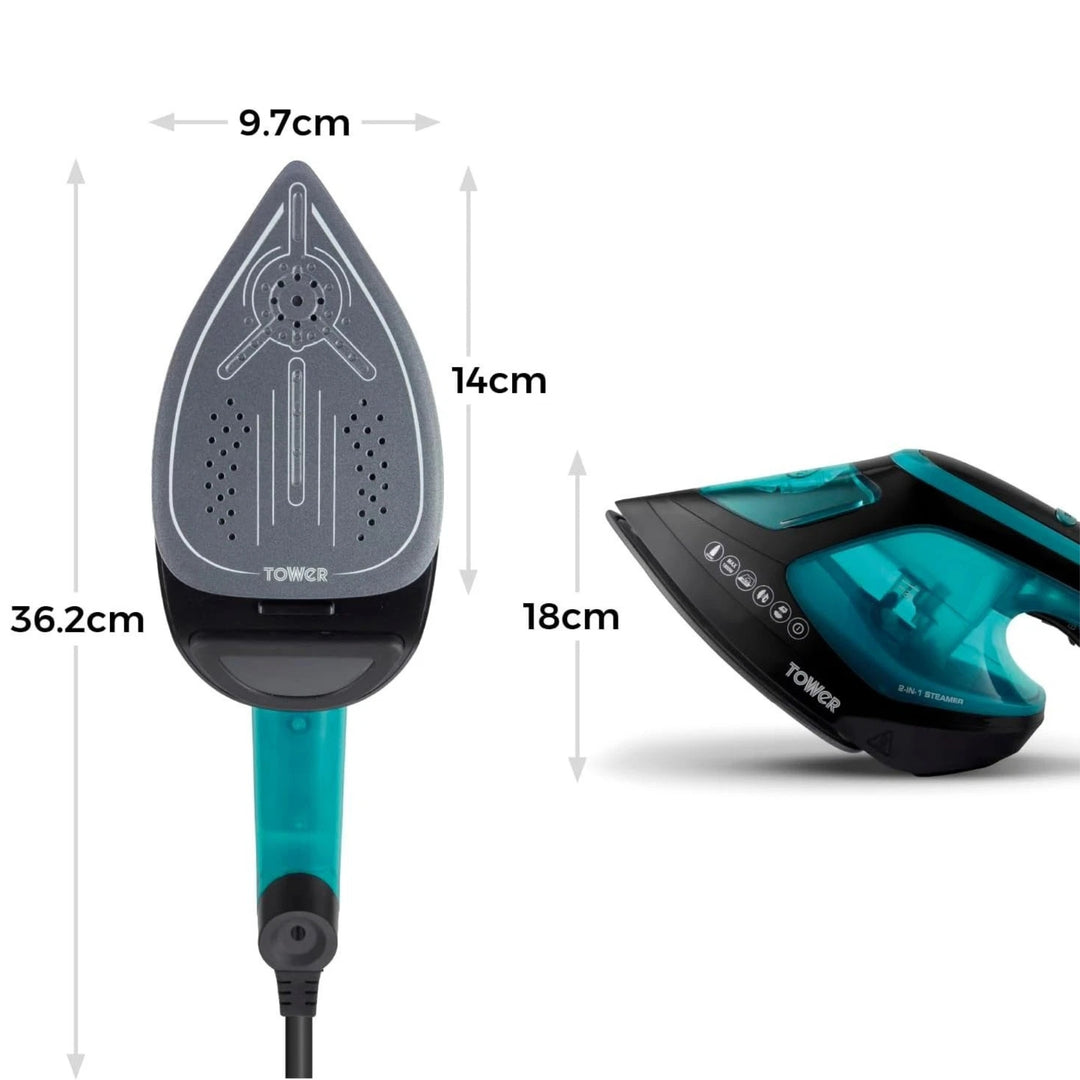 Tower 2 in 1 Garment Steamer Iron 1800W LED Teal