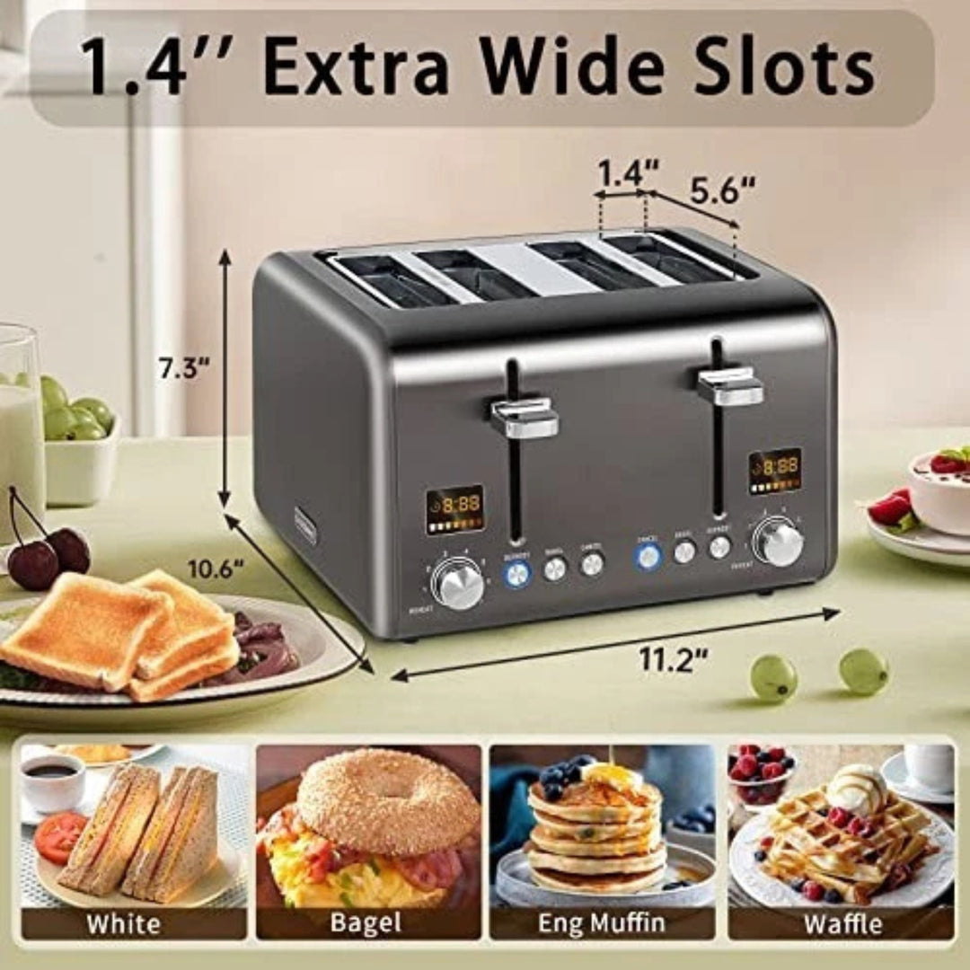 SEEDEEM 4 Slice Toaster LCD Wide Slots Stainless