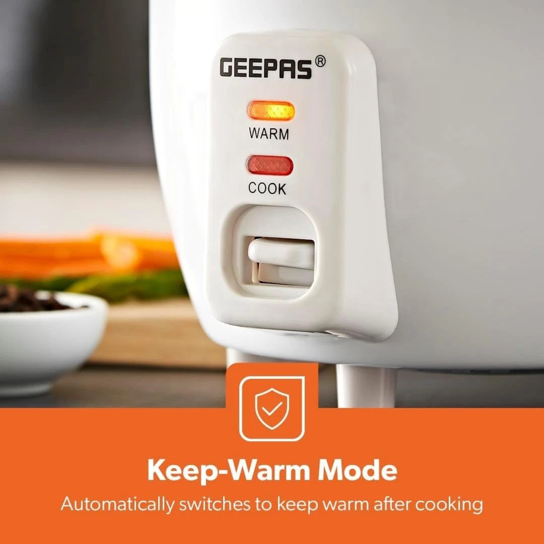 Geepas Rice Cooker Steamer 0.6L Keep Warm White