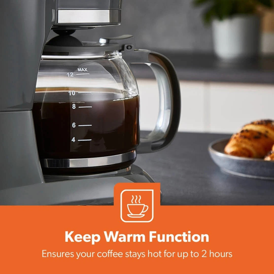 Geepas Filter Coffee Maker 1.5L Grey Fast Brew