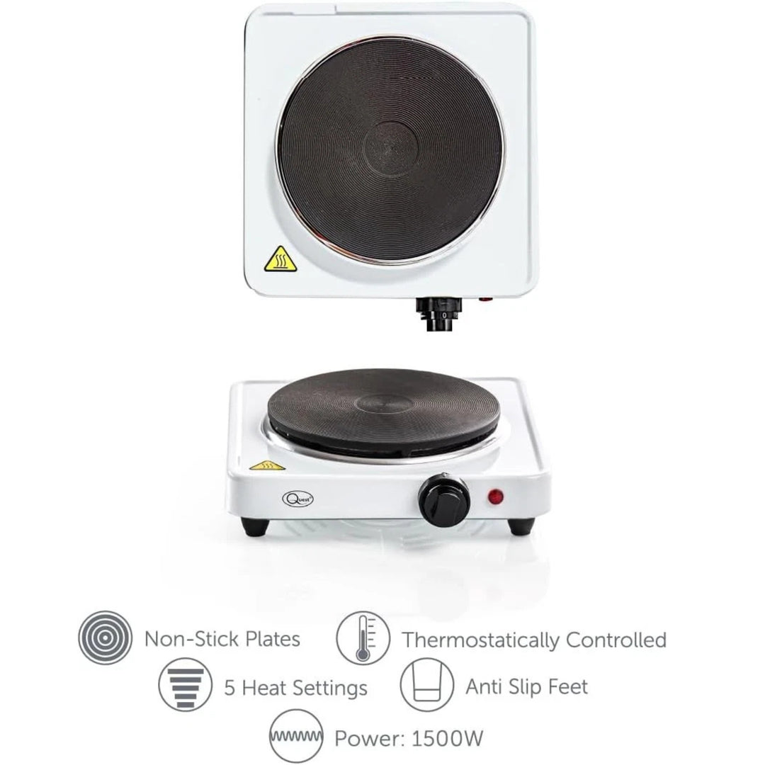 Quest Single Electric Hob 1500W 5 Settings White
