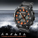 Load image into Gallery viewer, Sekonda Mens Sports Dual Time Watch Black Orange 100m