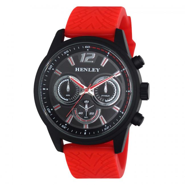 Henley Mens Sports Watch Black Dial Red Strap V2