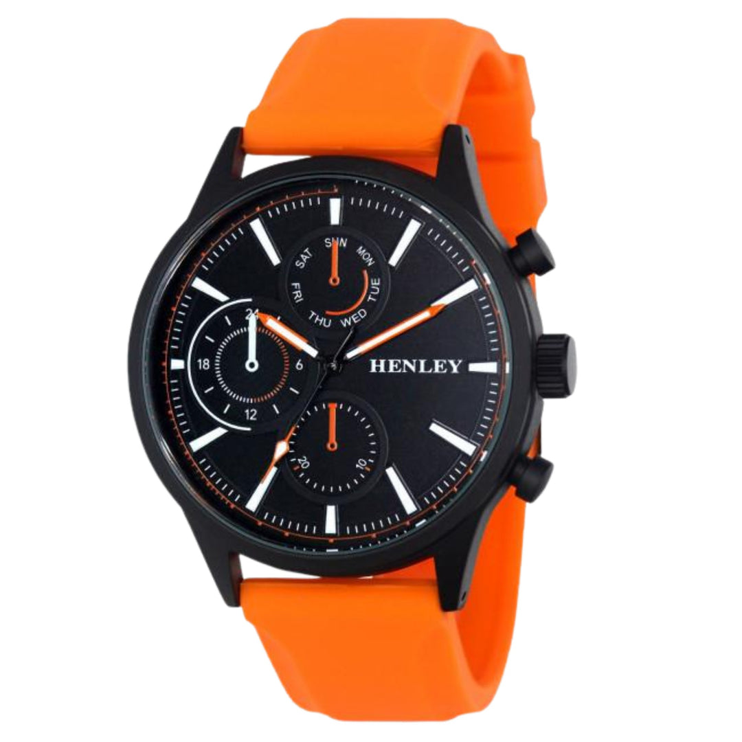 Henley Mens Sports Watch Black Dial Orange Strap