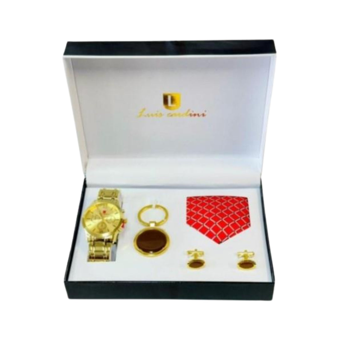 Luis Cardini Mens Watch Tie Cufflinks Gift Set