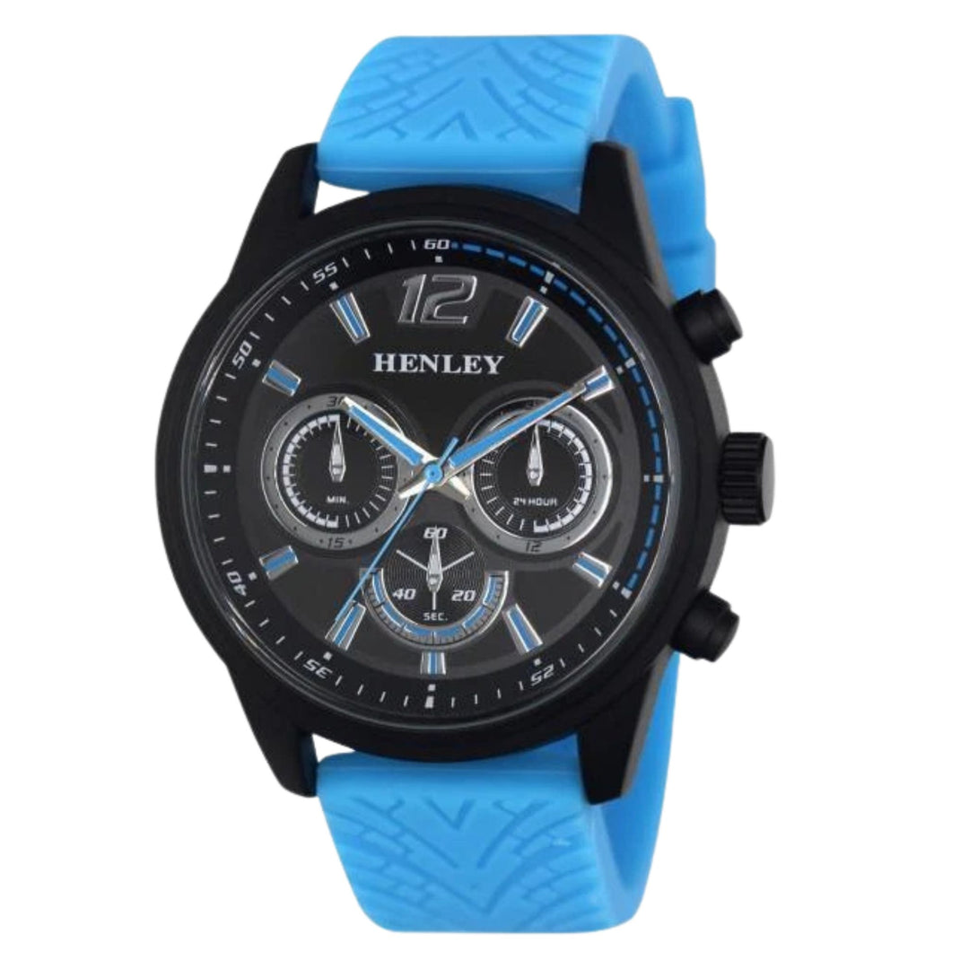 Henley Mens Large Black & Blue Sports Tyre Watch