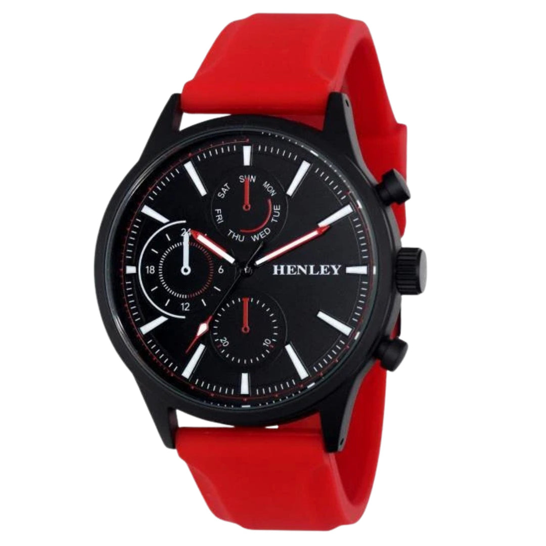 Henley Mens Sports Watch Black Dial Red Strap